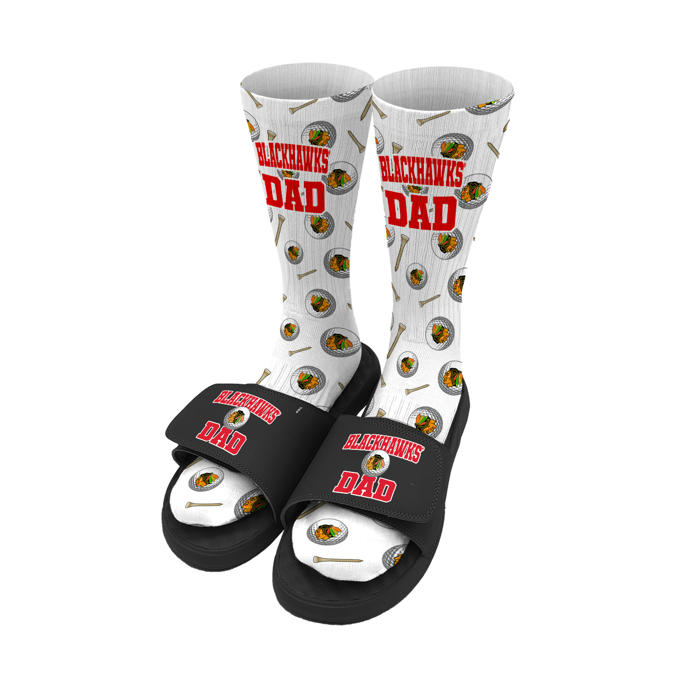 Chicago Blackhawks Golf Dad Father's Day Slide & Sock Bundle