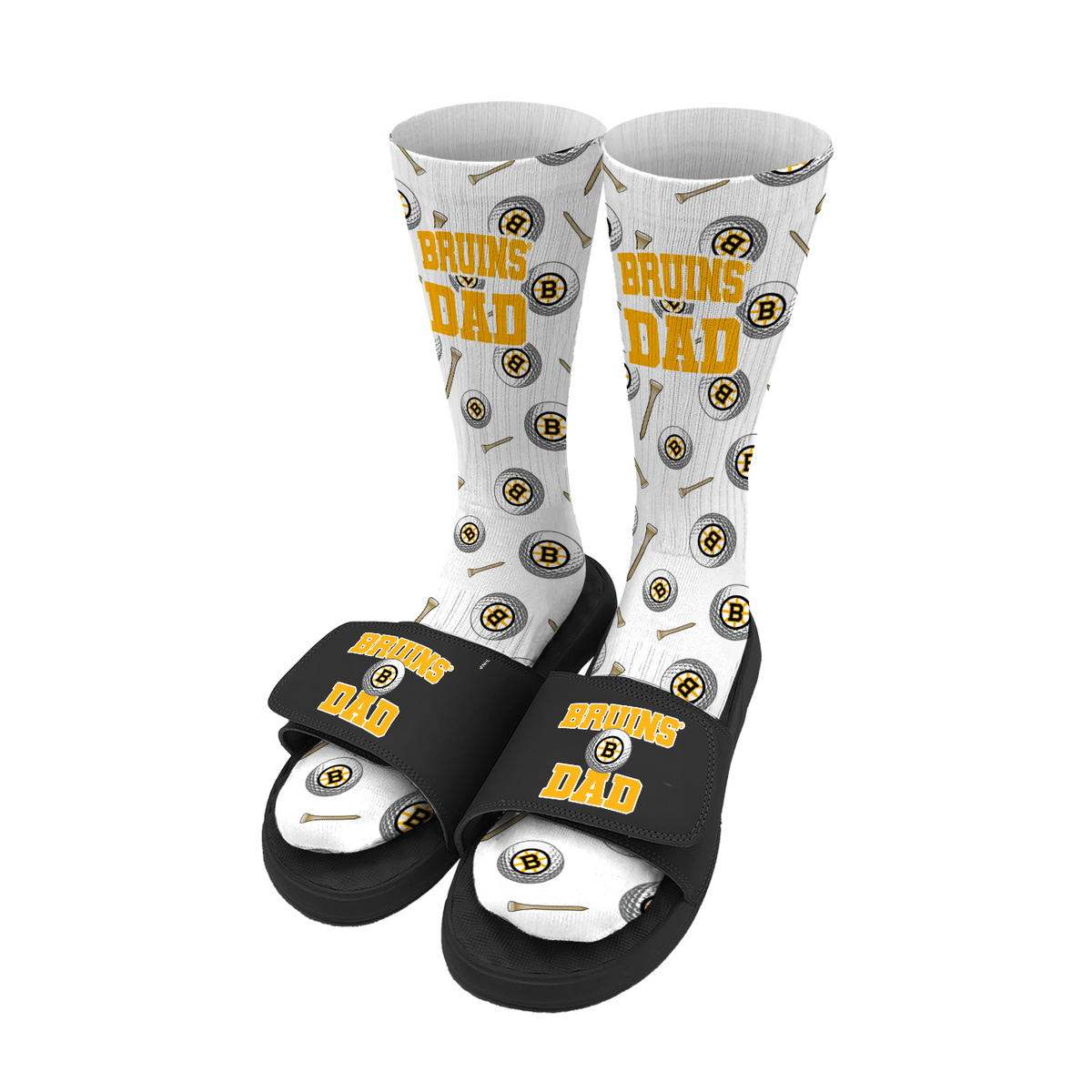 Boston Bruins Golf Dad Father's Day Slide &amp; Sock Bundle
