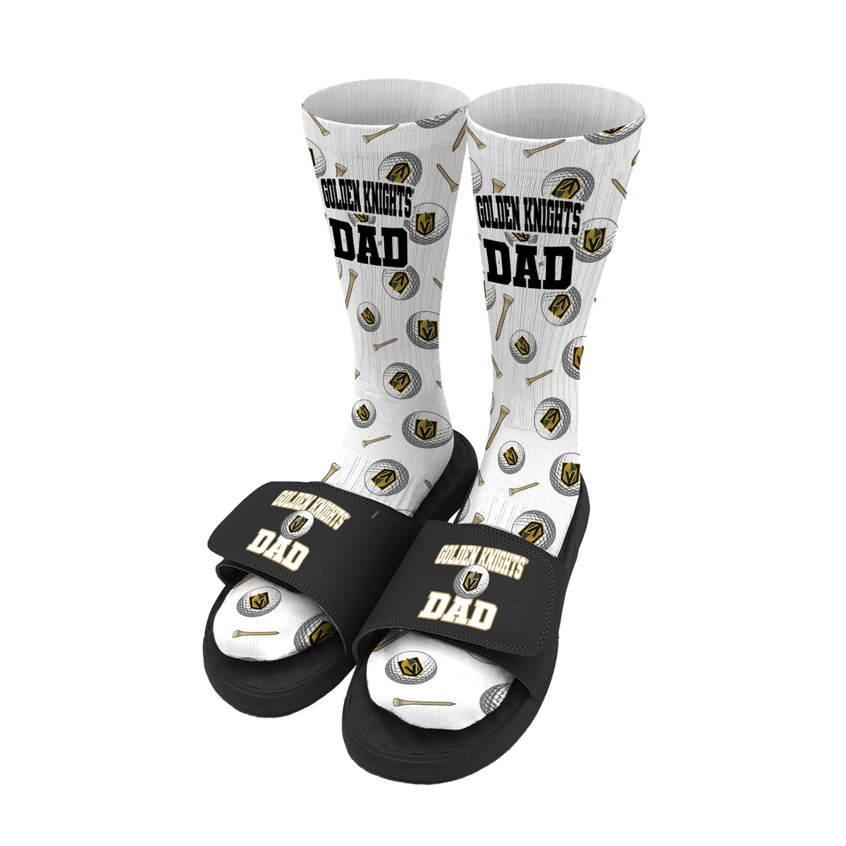 Vegas Golden Knights Golf Dad Father's Day Slide &amp; Sock Bundle