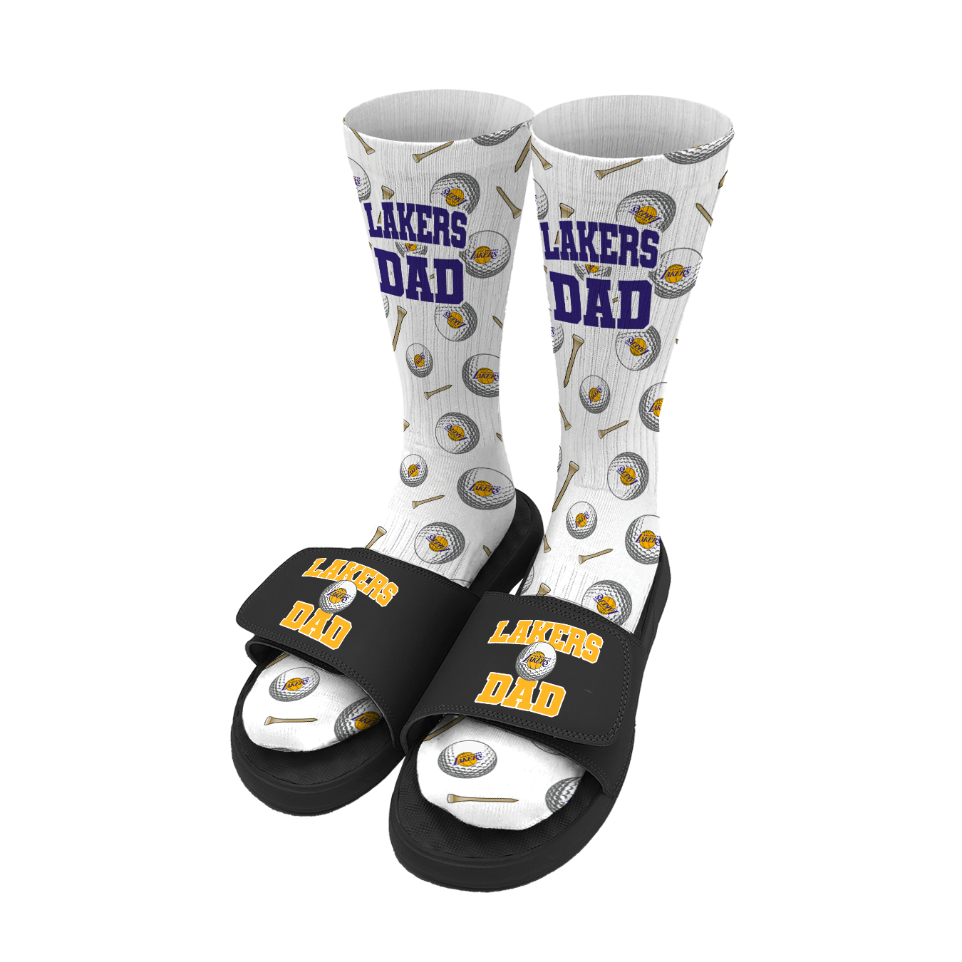 Los Angeles Lakers Golf Dad Father's Day Slide & Sock Bundle