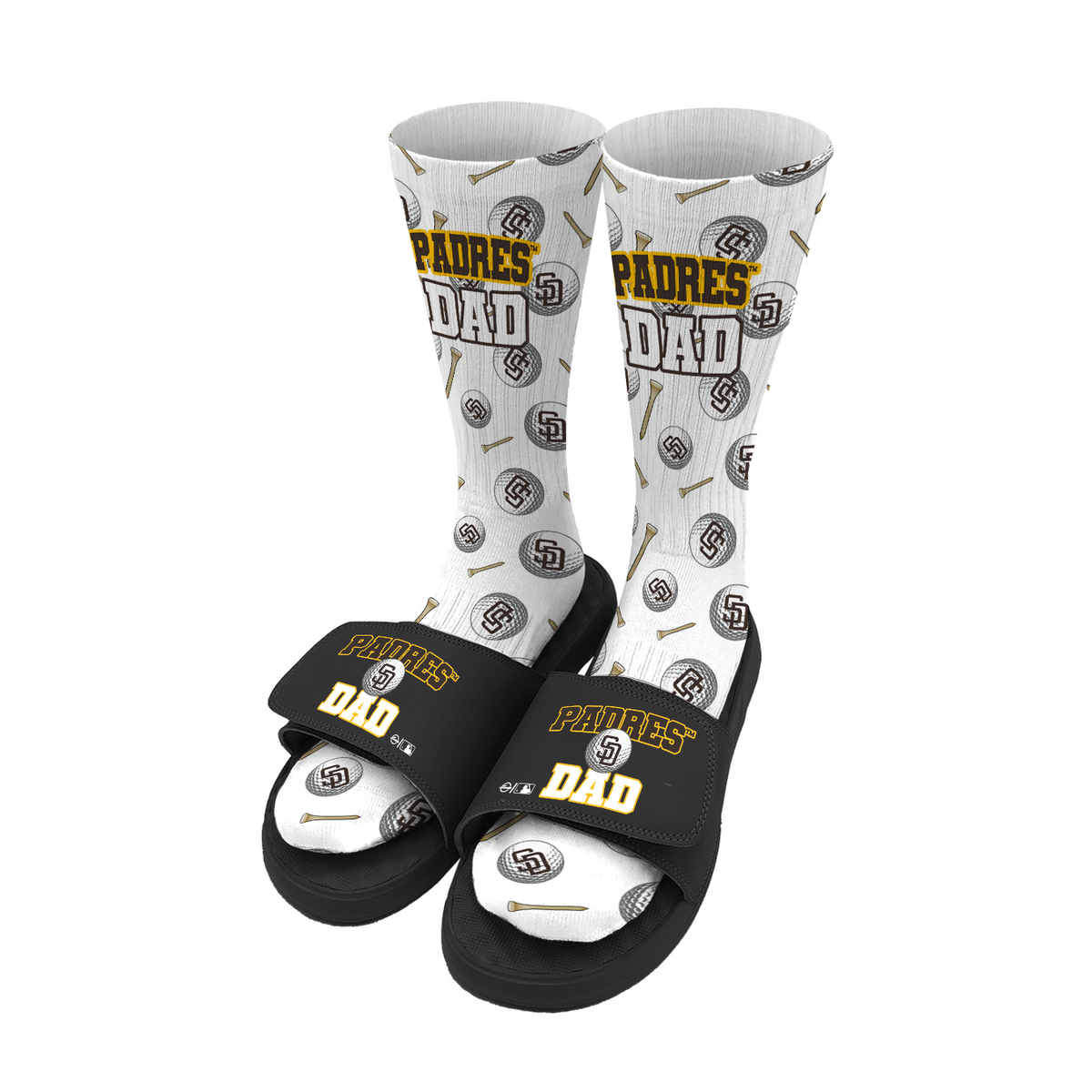 San Diego Padres Golf Dad Father's Day Slide &amp; Sock Bundle