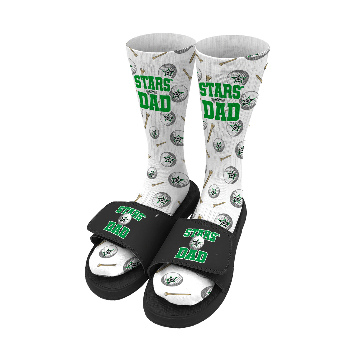 Dallas Stars Golf Dad Father's Day Slide &amp; Sock Bundle