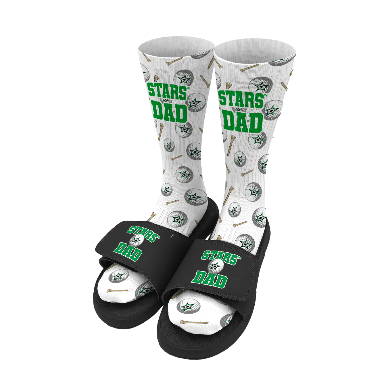 Dallas Stars Golf Dad Father's Day Slide & Sock Bundle