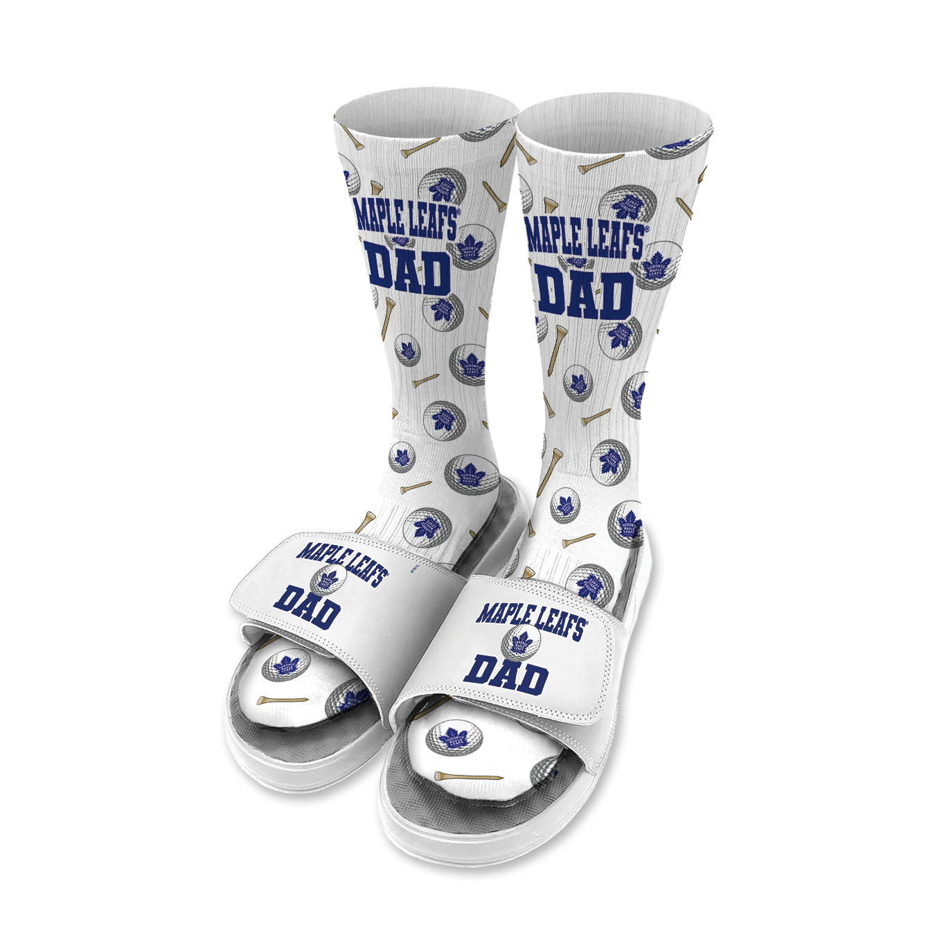 Toronto Maple Leafs Golf Dad Father's Day Slide & Sock Bundle