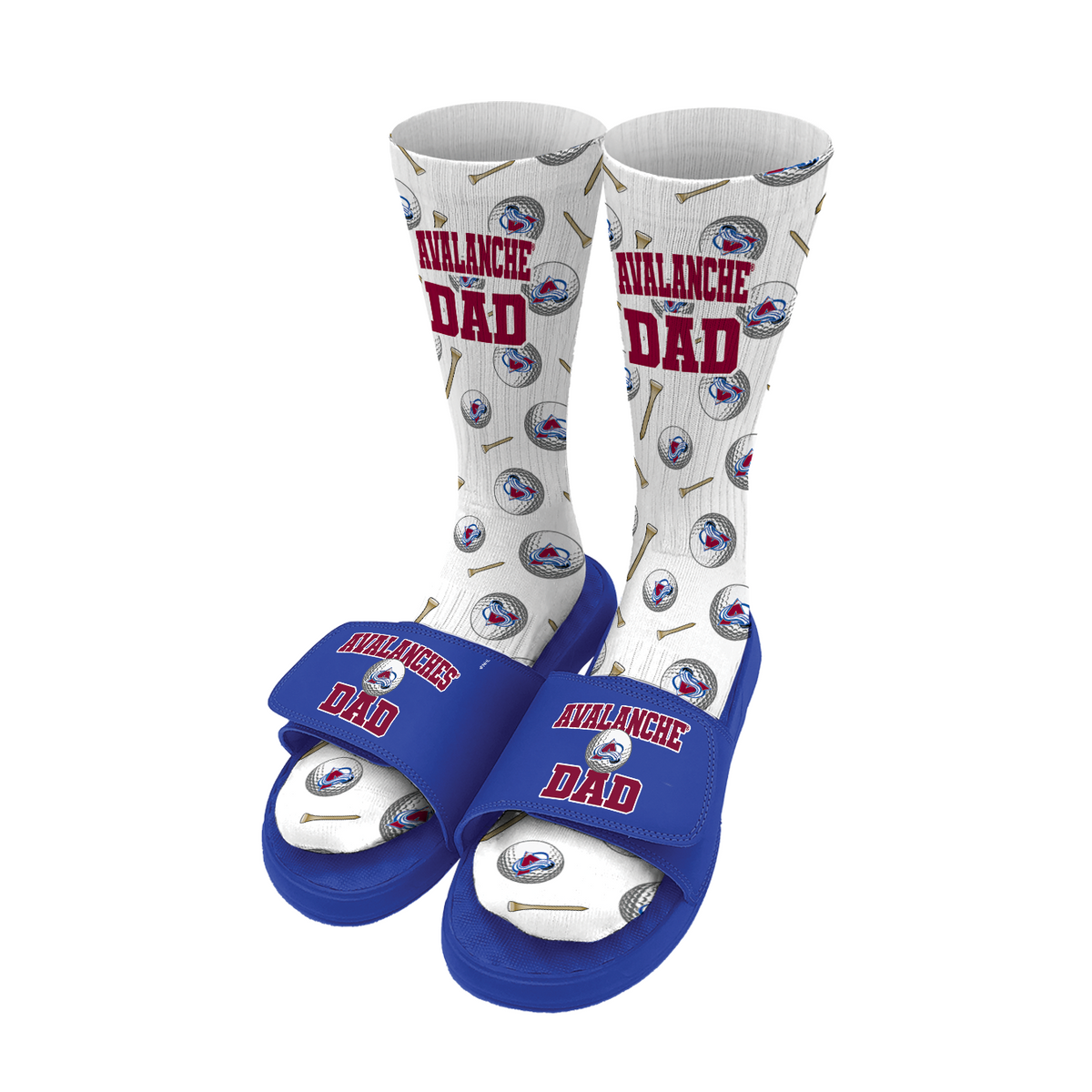 Colorado Avalanche Golf Dad Father's Day Slide &amp; Sock Bundle