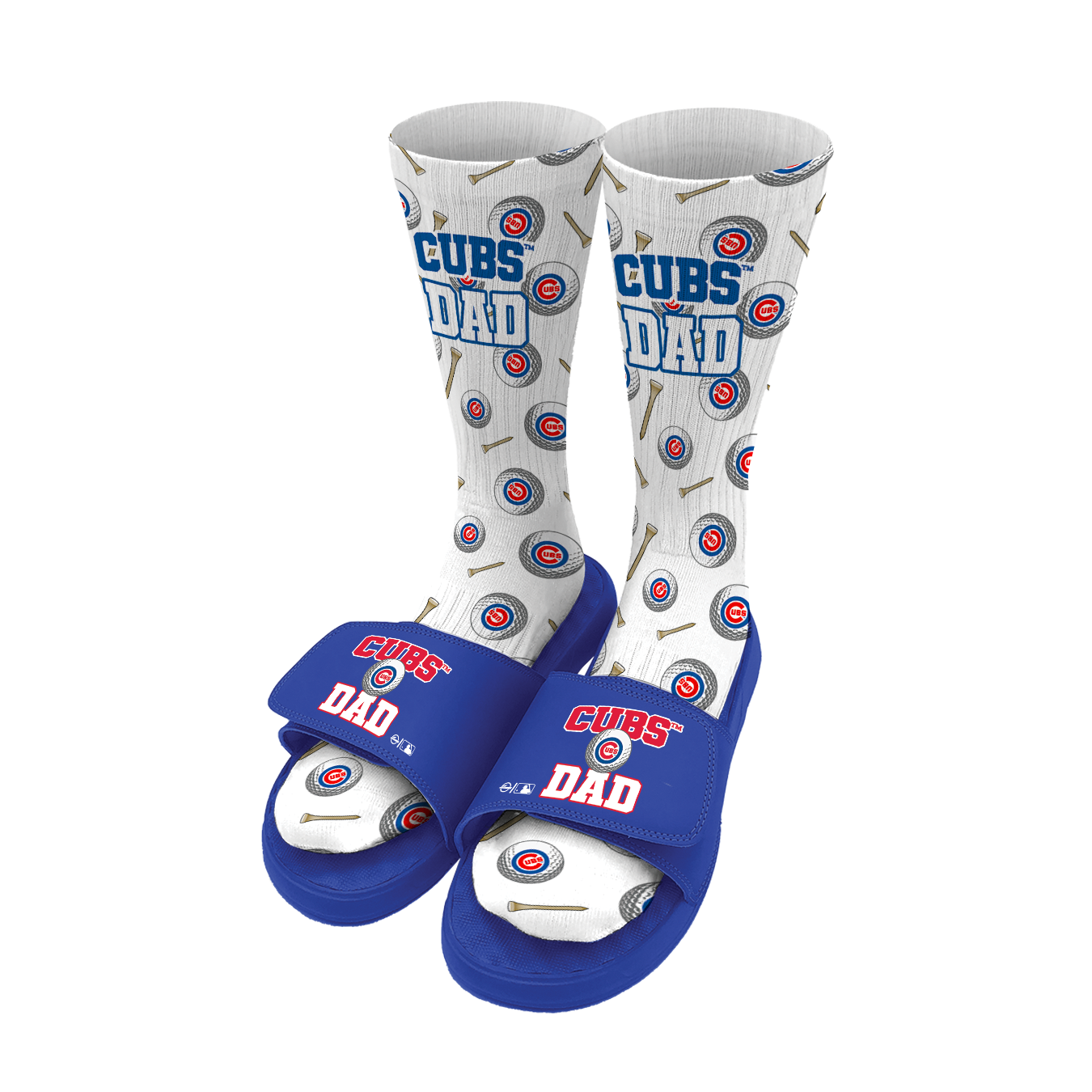 Chicago Cubs Golf Dad Father's Day Slide & Sock Bundle