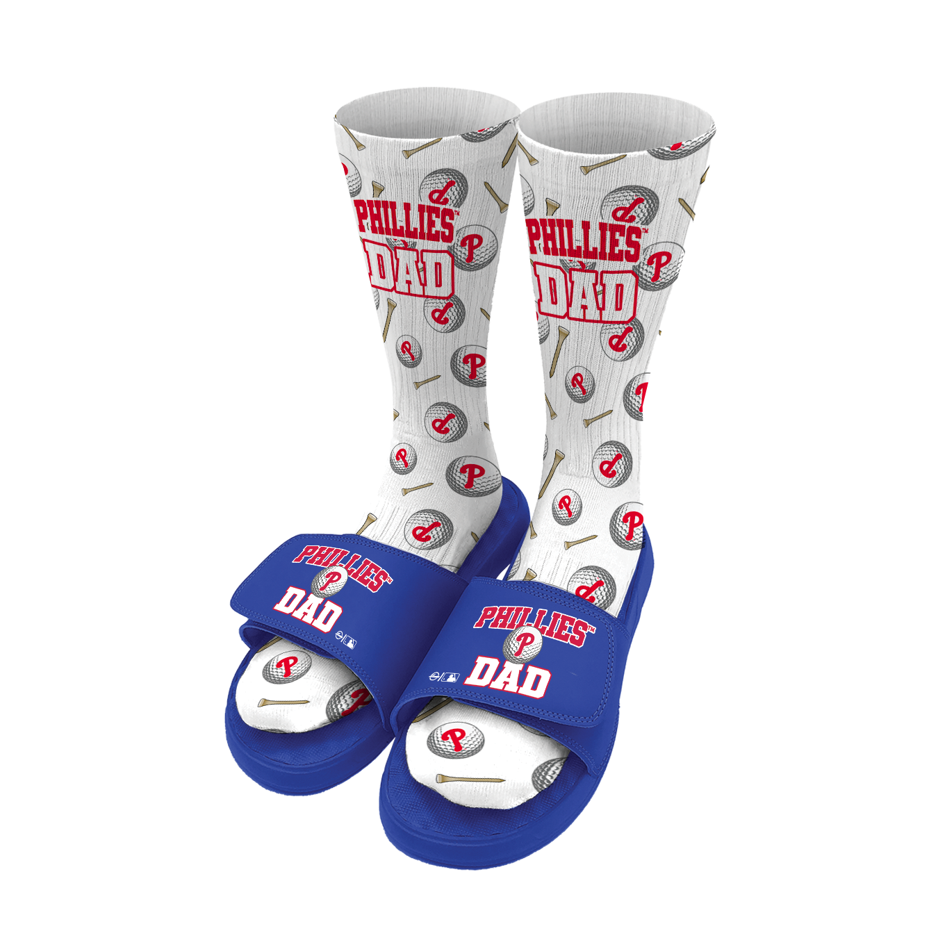 Philadelphia Phillies Golf Dad Father's Day Slide & Sock Bundle