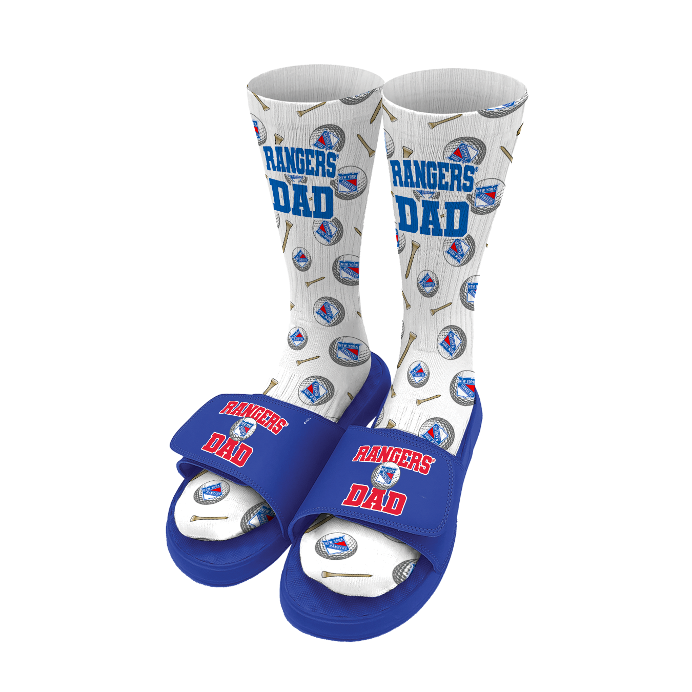 New York Rangers Golf Dad Father's Day Slide & Sock Bundle