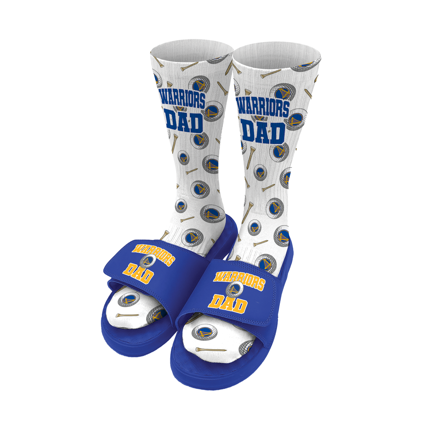 Golden State Warriors Golf Dad Father's Day Slide & Sock Bundle