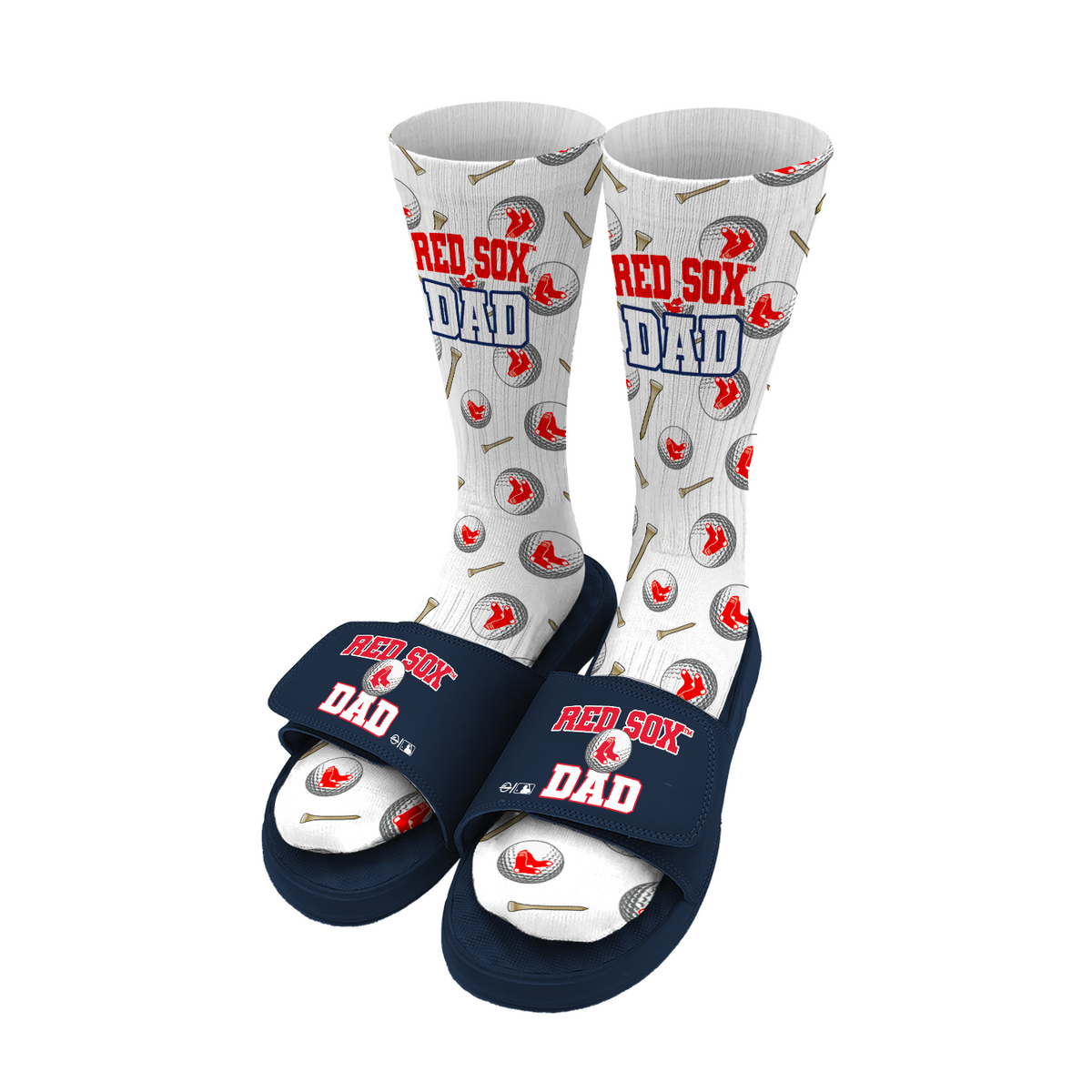 Boston Red Sox Golf Dad Father's Day Slide &amp; Sock Bundle