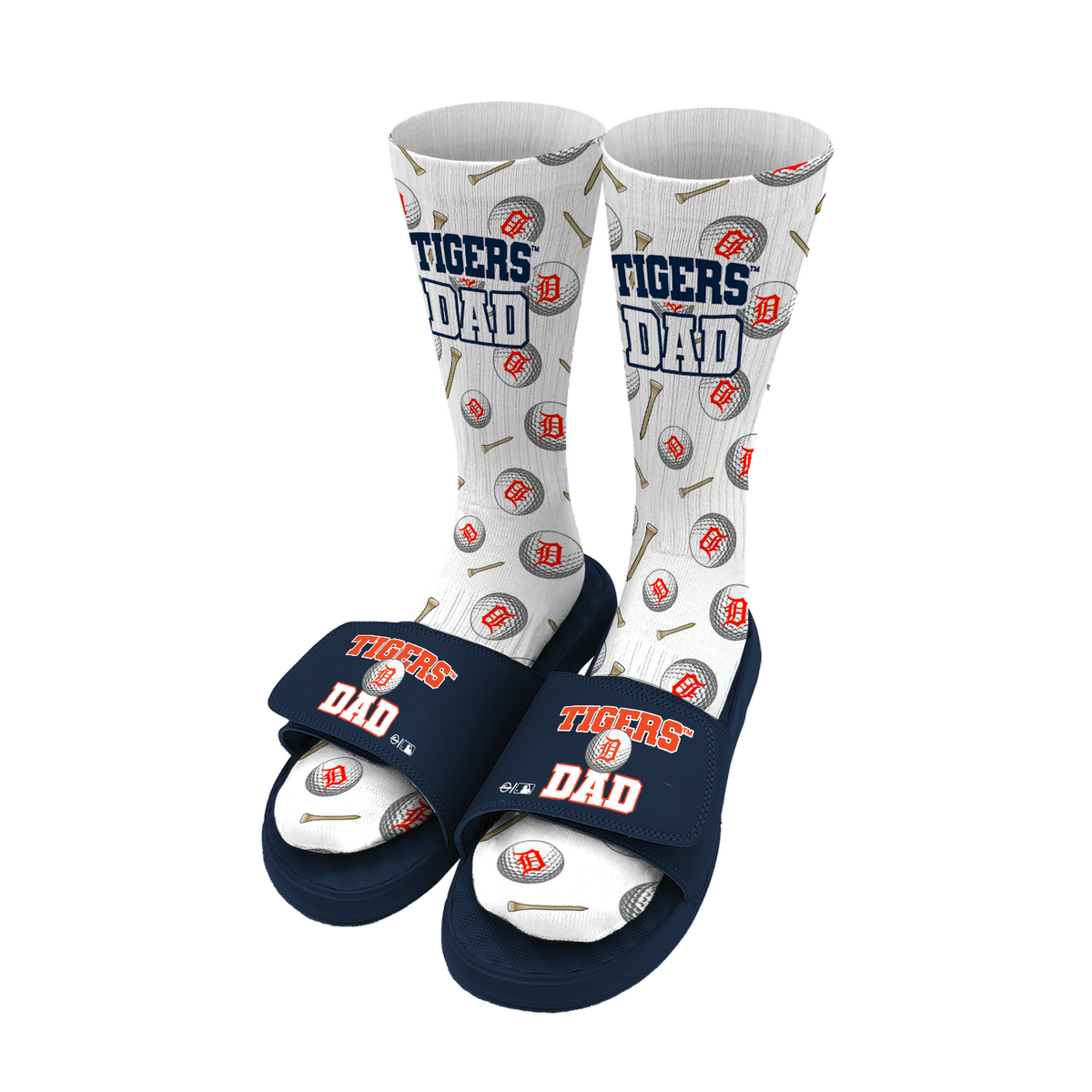 Detroit Tigers Golf Dad Father's Day Slide &amp; Sock Bundle