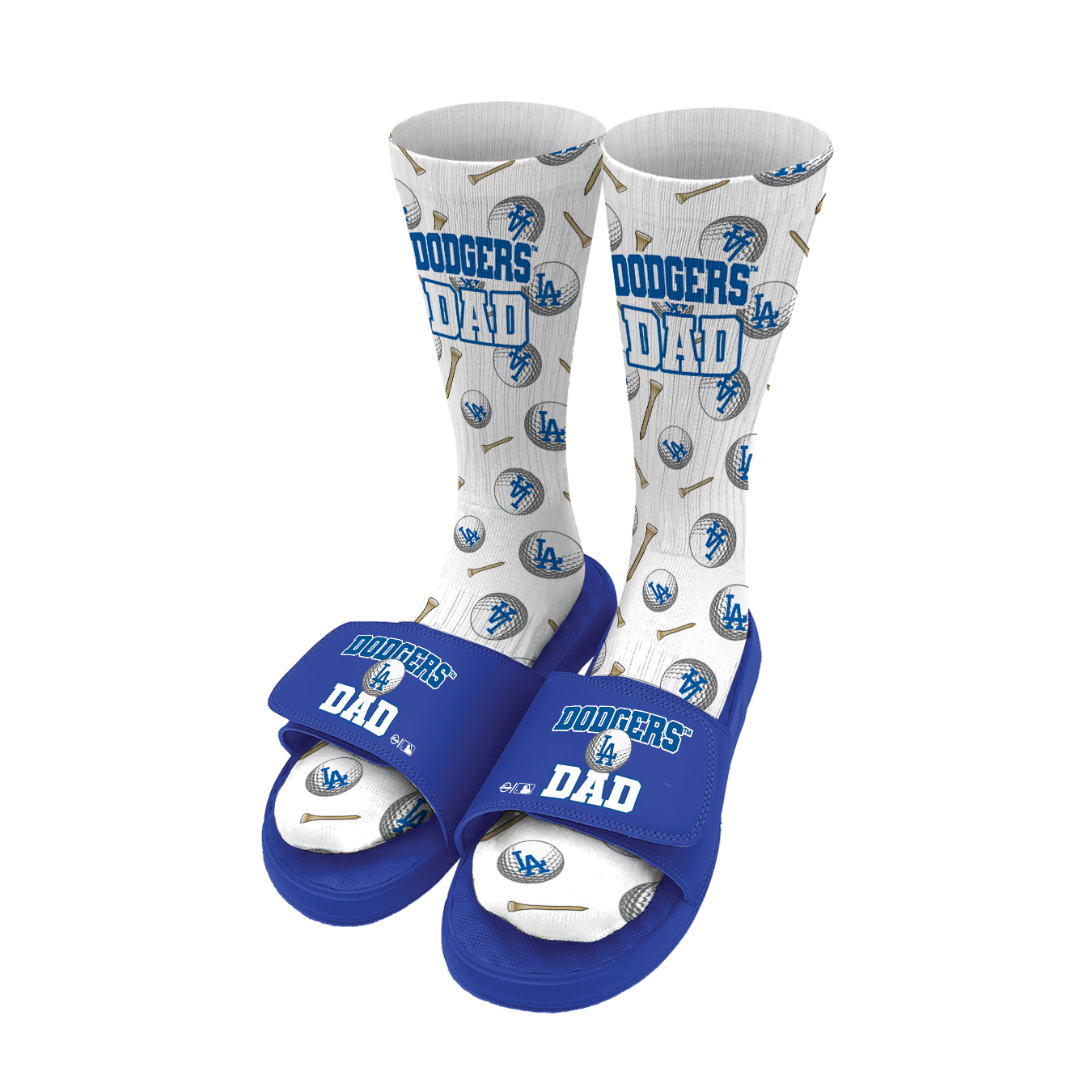 Los Angeles Dodgers Golf Dad Father's Day Slide & Sock Bundle