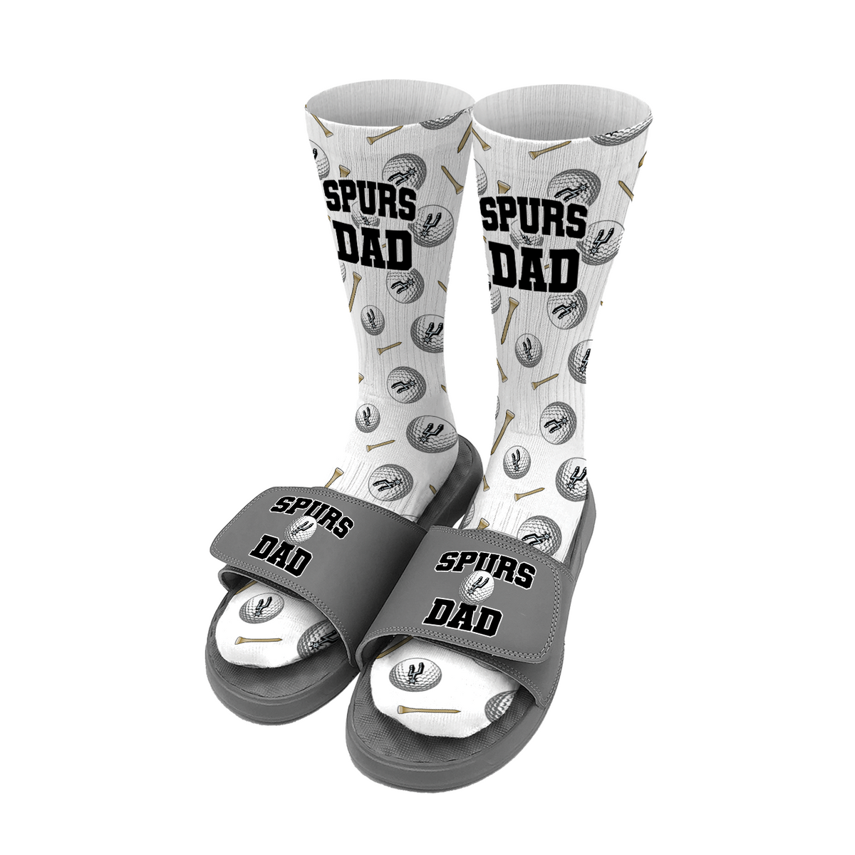 San Antonio Spurs Golf Dad Father's Day Slide &amp; Sock Bundle