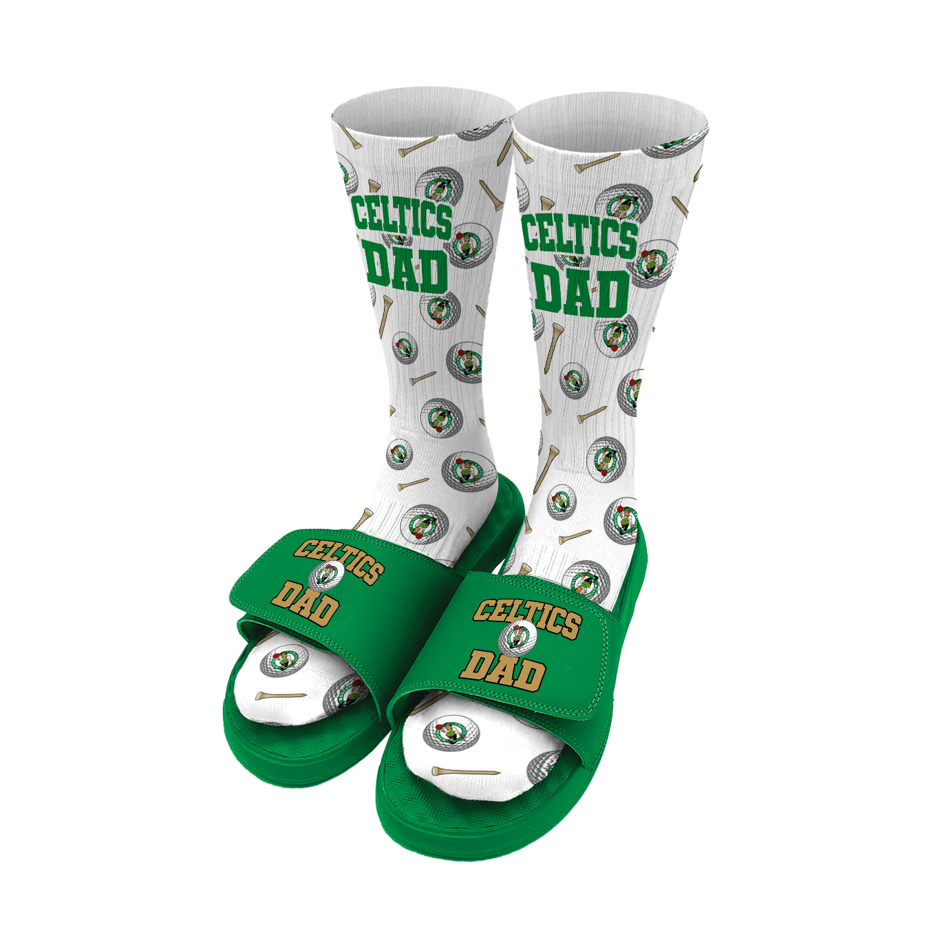 Boston Celtics Golf Dad Father's Day Slide & Sock Bundle