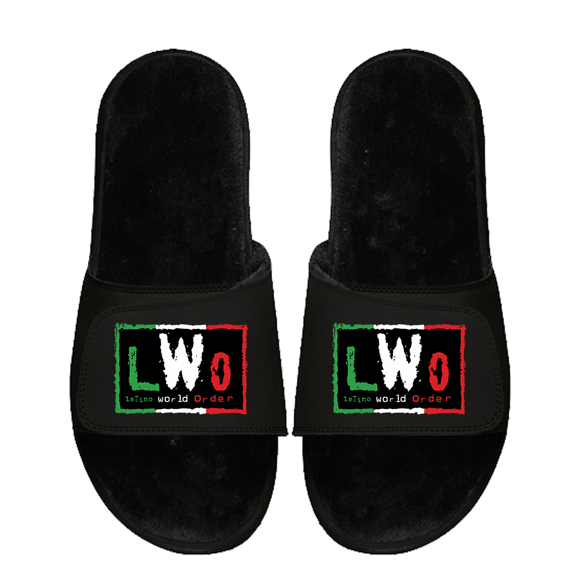 LWO Mexico Flag Black Fur Slides