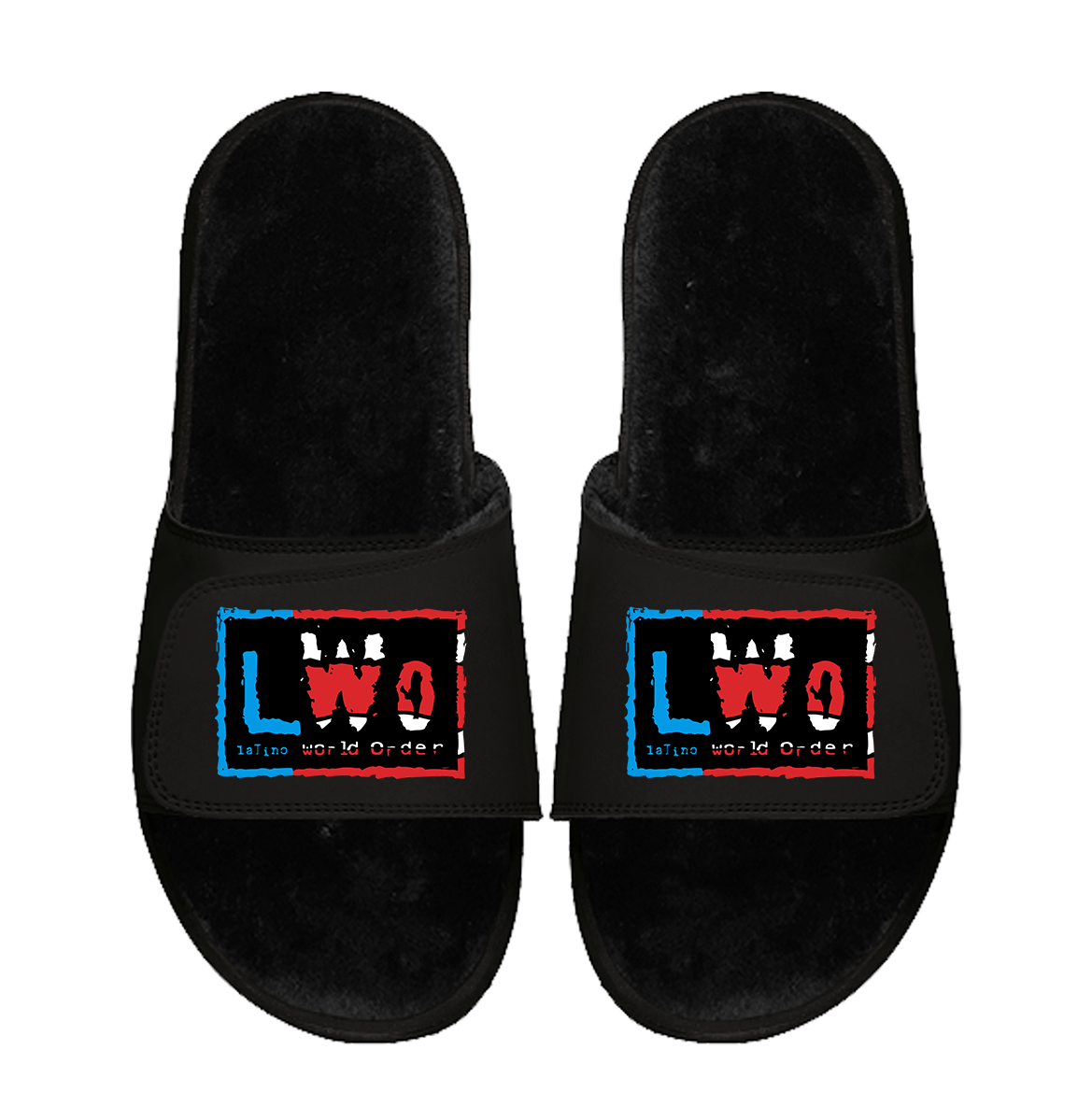 LWO Puerto Rico Flag Black Fur Slides