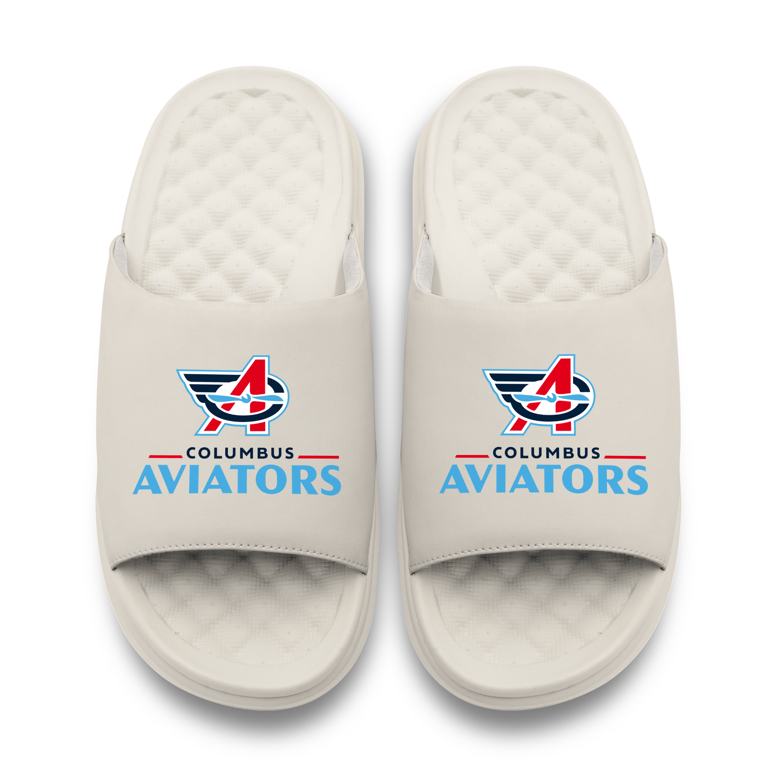 Columbus Aviators Primary Logo Stack Motive Slide Sandals