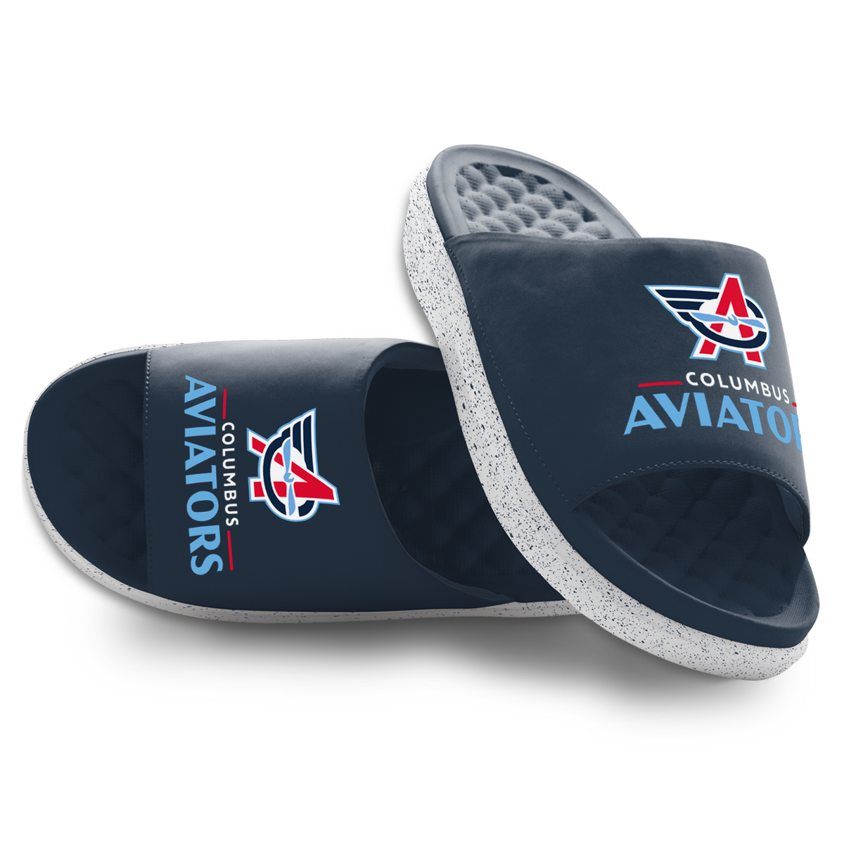 Columbus Aviators Primary Logo Stack Motive Slide Sandals