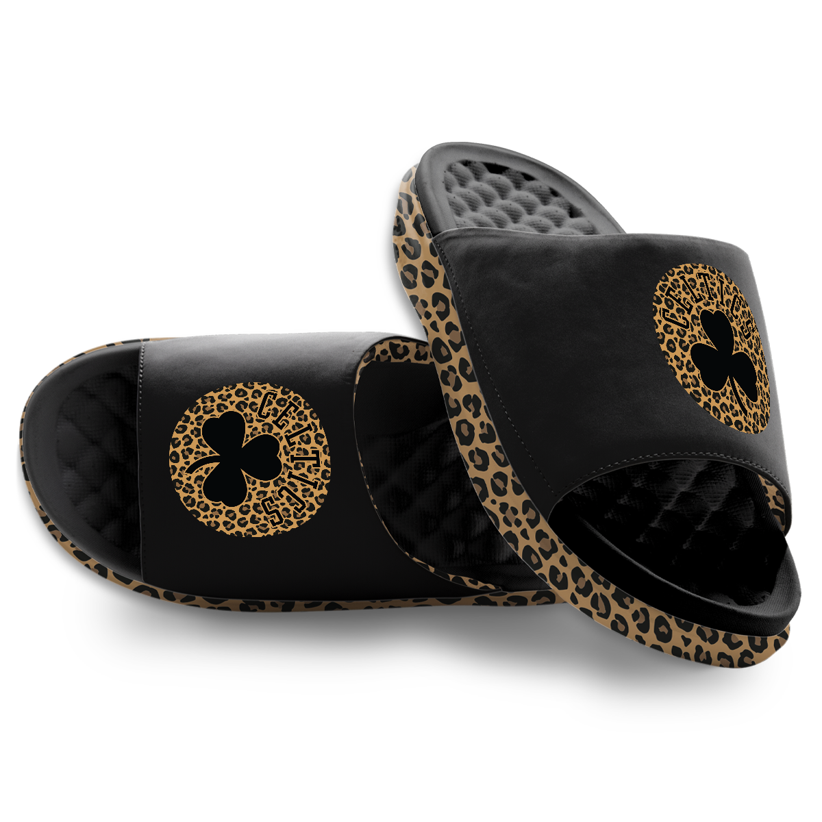 Boston Celtics Cheetah Dip Motive Slide Sandles