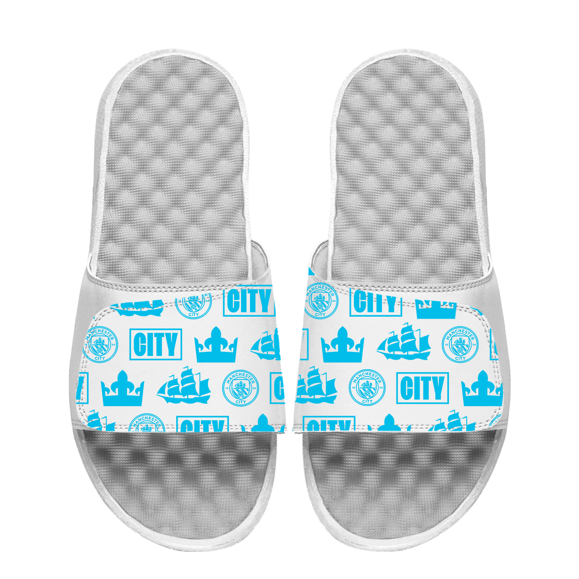 Men's ISlide White Manchester City Primary Logo Slide Sandals