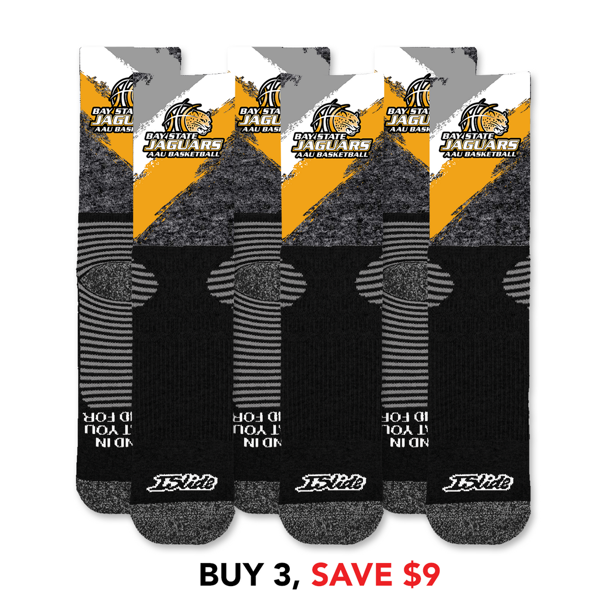 Bay State Jags Basketball Athletic Sock Paint Stripes Three Pack