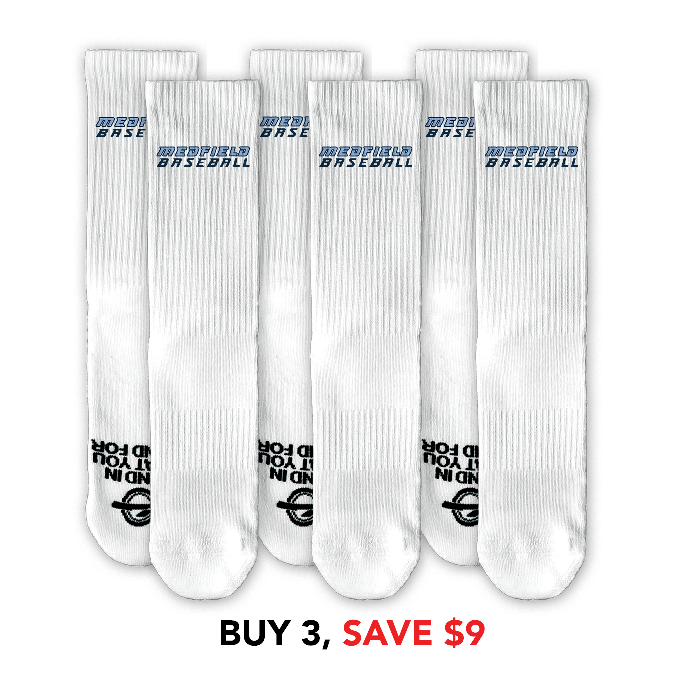 Medfield Baseball Lifestyle Sock Three Pack
