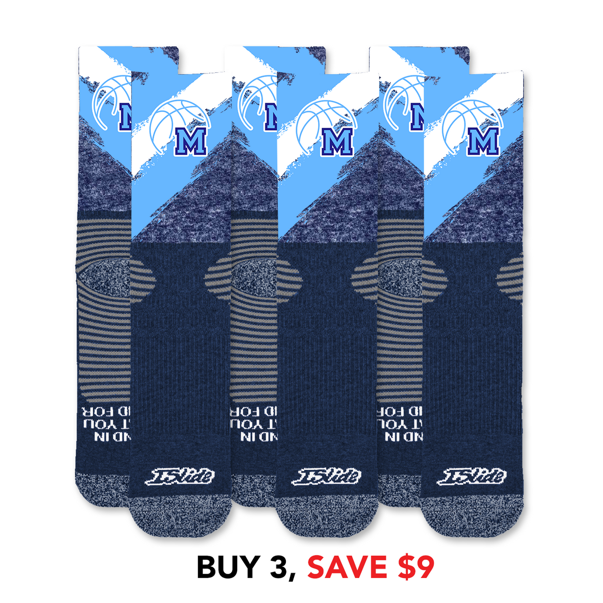 Medfield Basketball Paint Stripes Socks 3 Pack