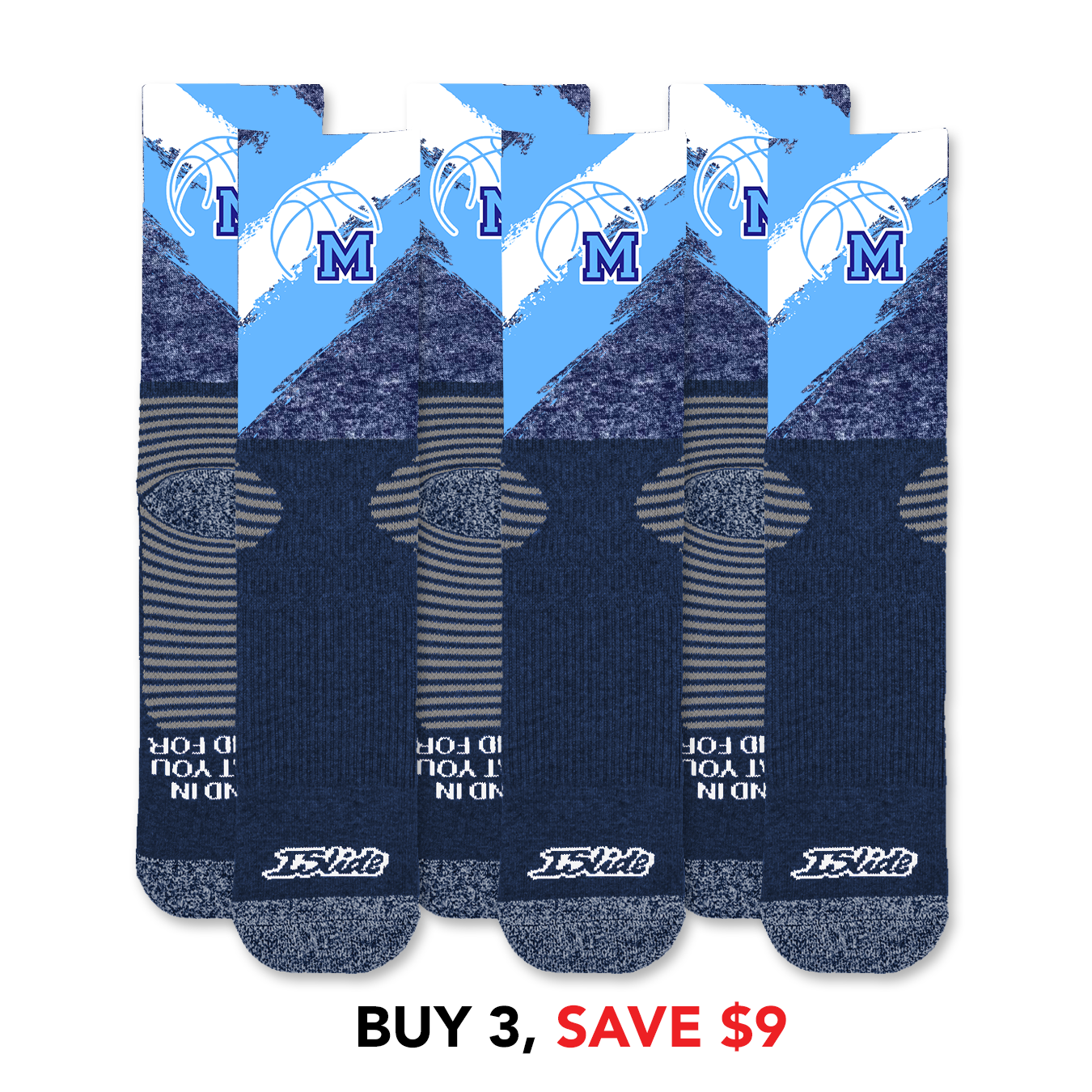 Medfield Basketball Paint Stripes Socks 3 Pack