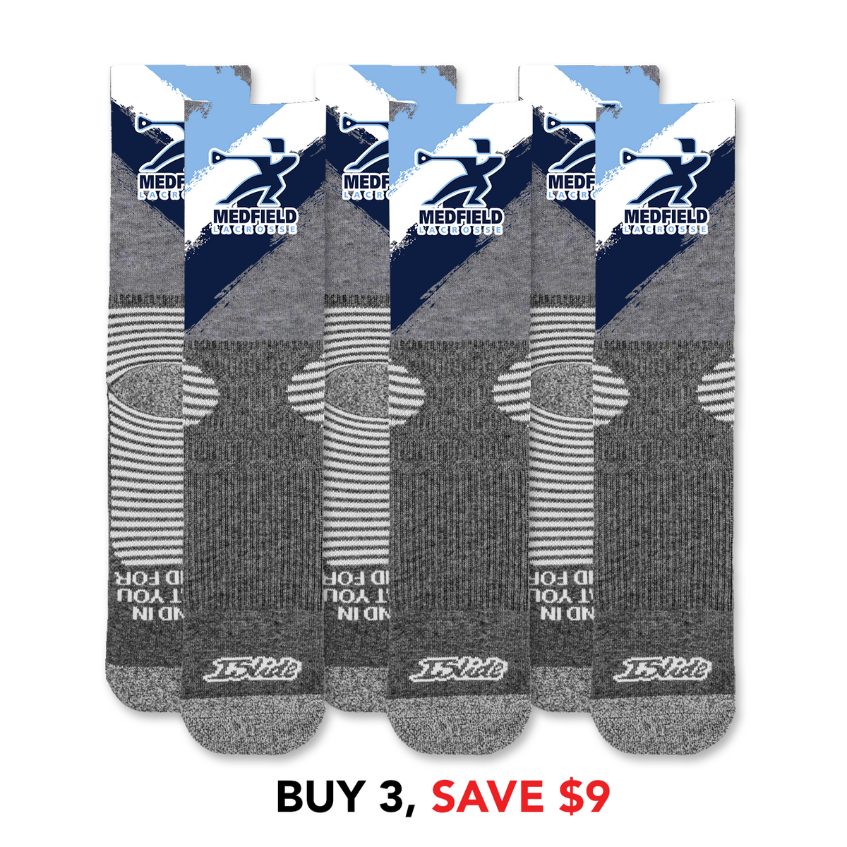 Medfield Boys Lacrosse Athletic Sock Paint Stripes Three Pack