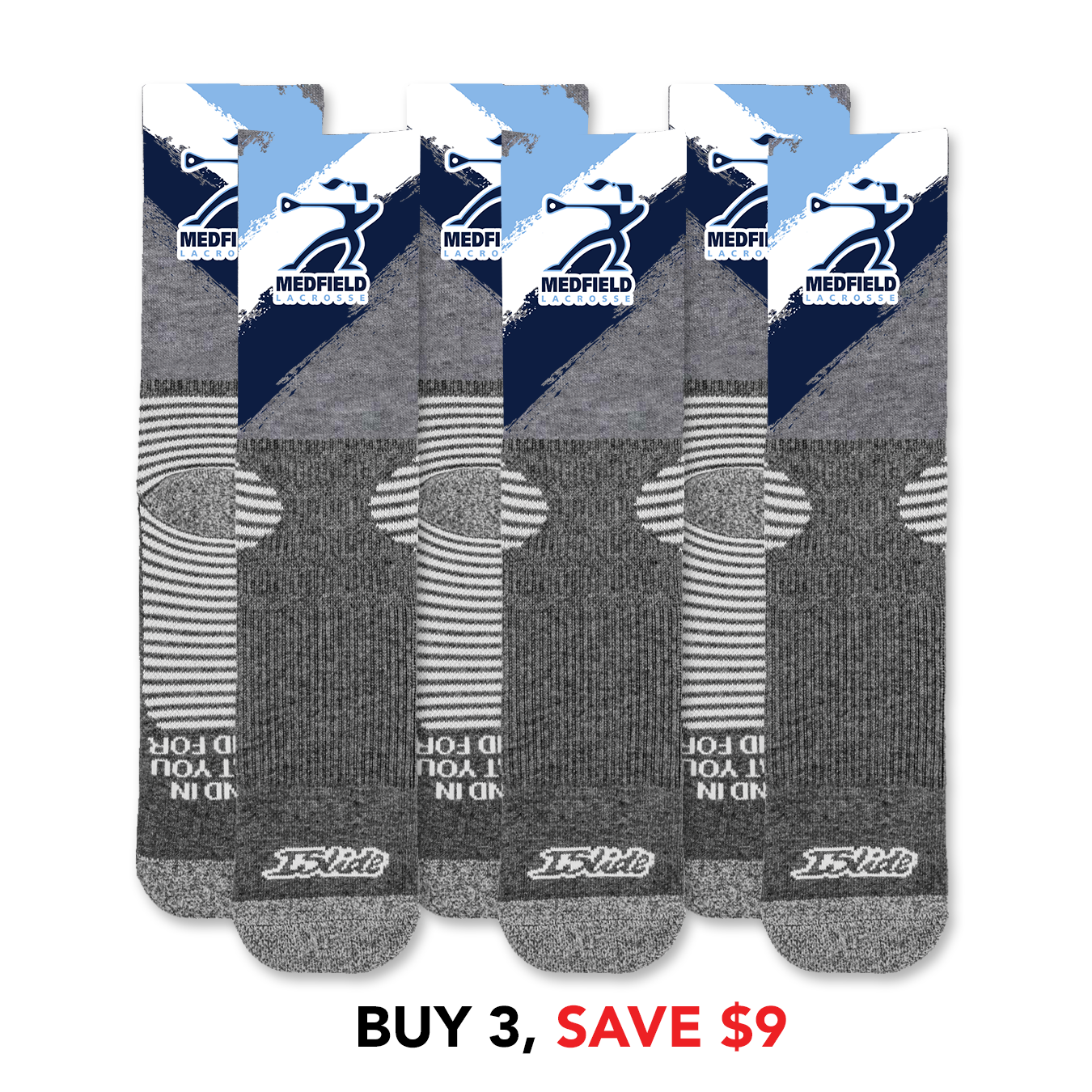 Medfield Girls Lacrosse Athletic Sock Paint Stripes Three Pack
