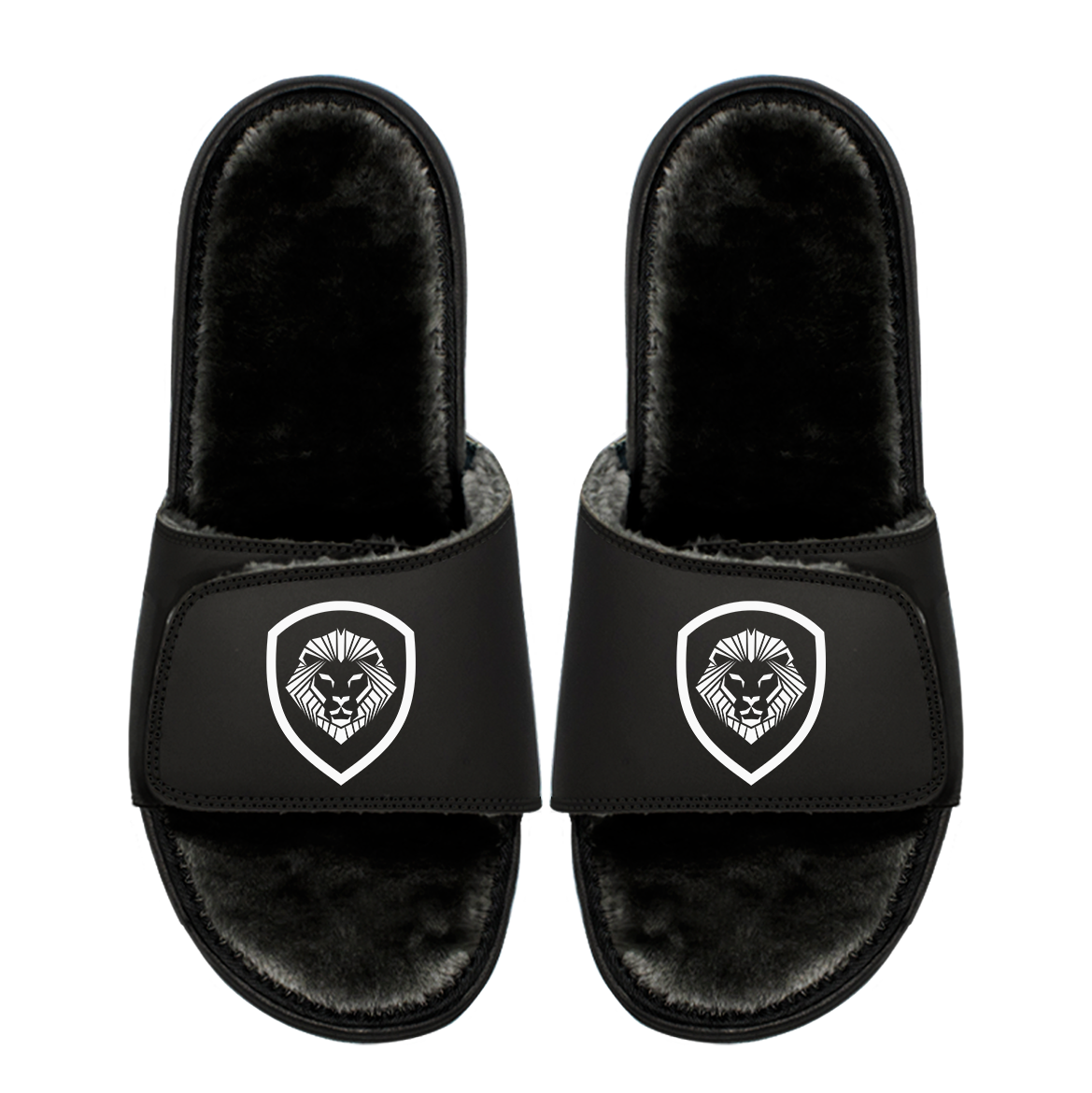 Valuetainment Lion Crest Black Fur Slides