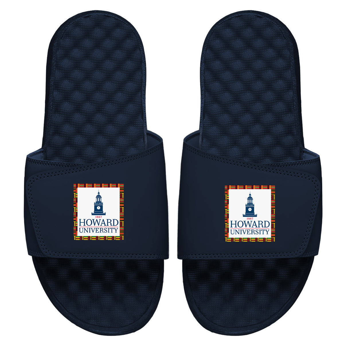 Howard Clock Tower Logo Kente Slides