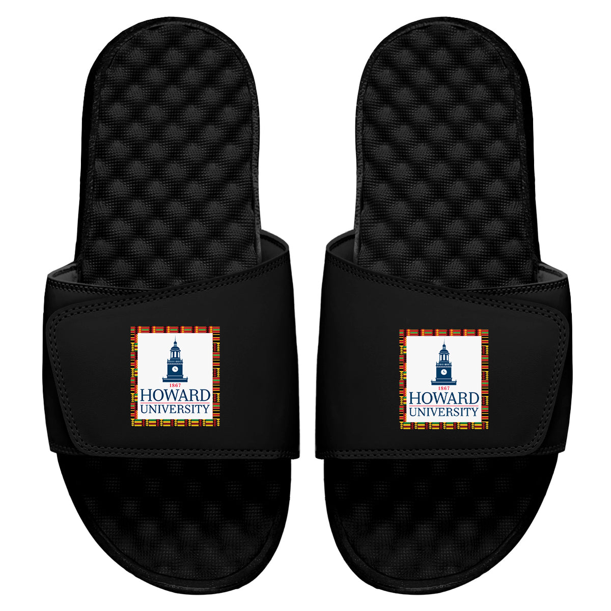 Howard Clock Tower Logo Kente Slides