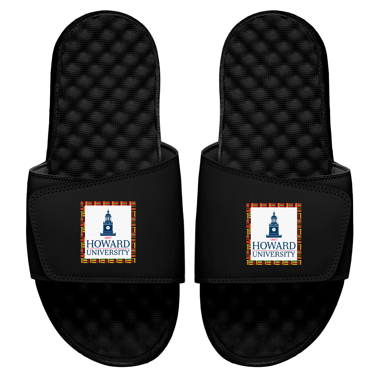 Howard Clock Tower Logo Kente Slides