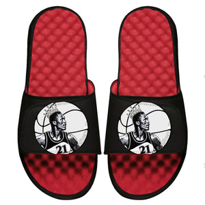 ISlides Official - Dominique Wilkins - Legend Oversized Black/White 6 / Black/Red Slides - Sandals - Slippers